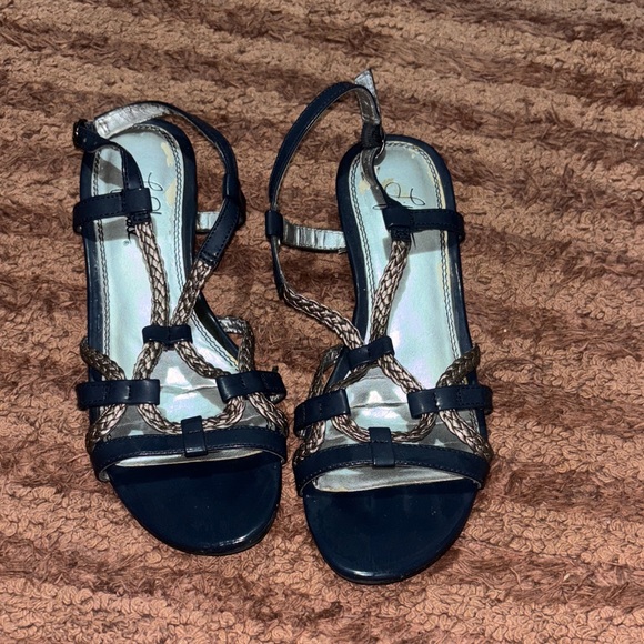 Stylish dark blue and silver strapping sandals - Picture 1 of 13